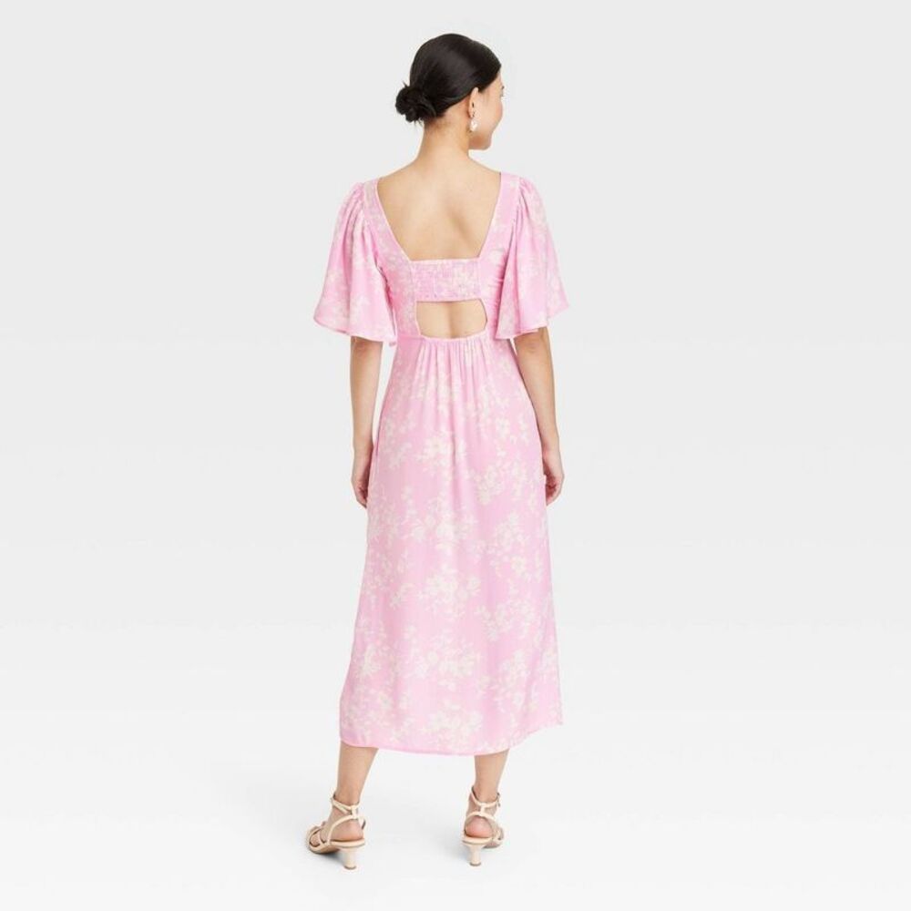 Women's Crepe Flutter Short Sleeve Midi Dress - A New Day Pink/White Floral - Picture 2 of 3